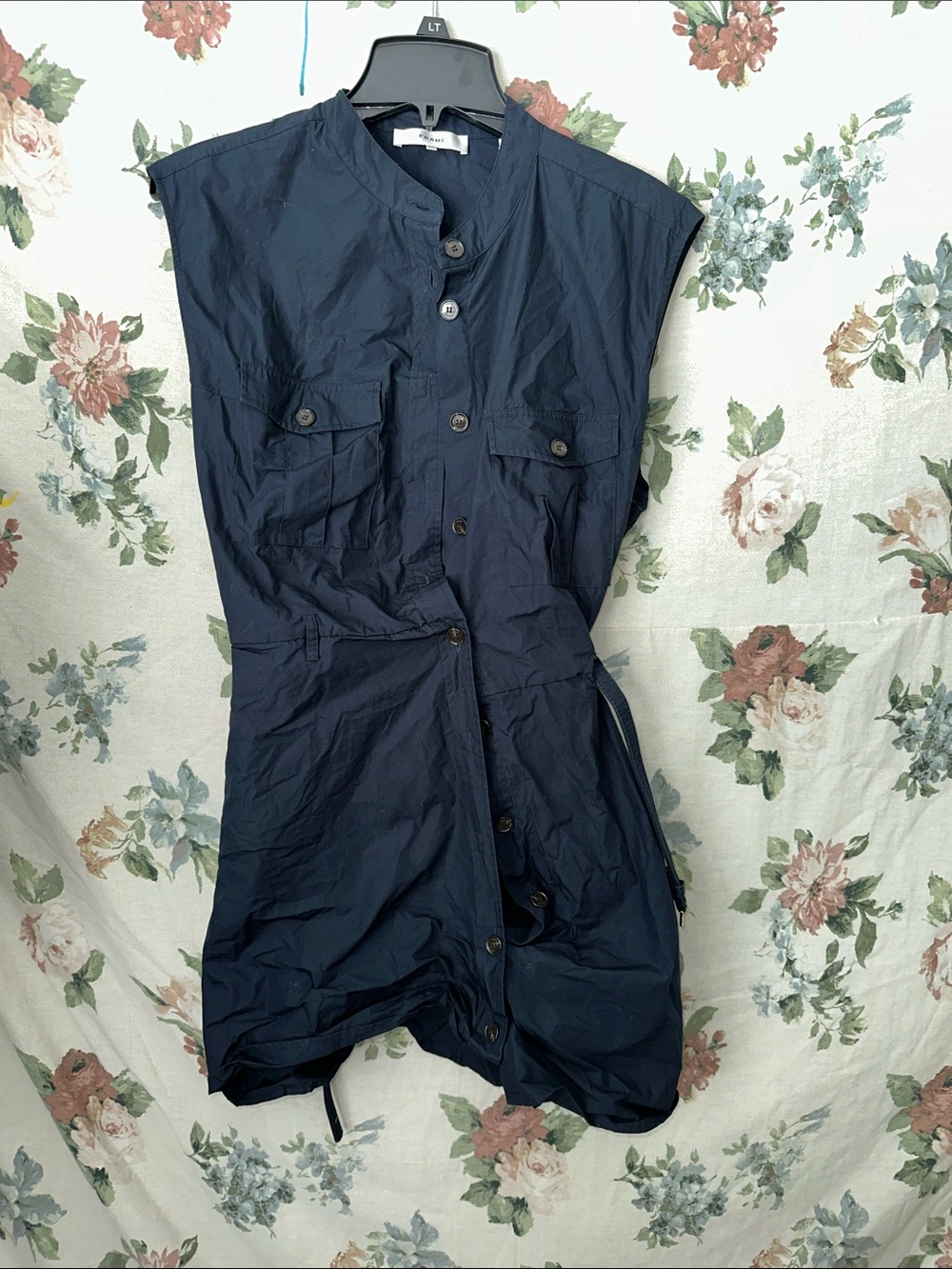 Frame Denim Navy Sleeveless Button-Front Midi Dress